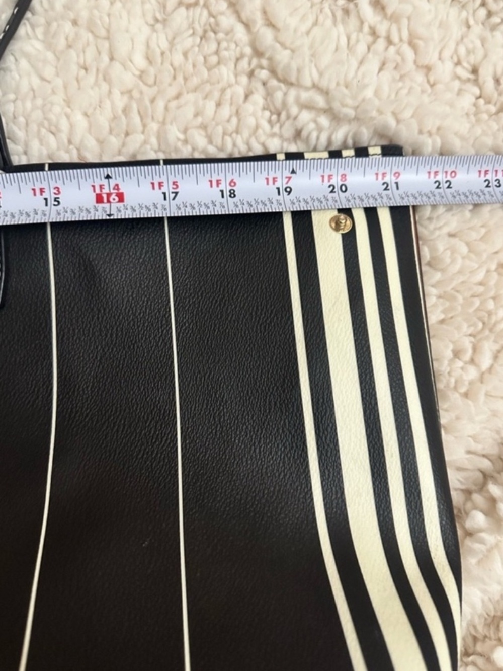 Tory Burch Kerrington Black & White Striped Square Tote - Picture 15 of 16